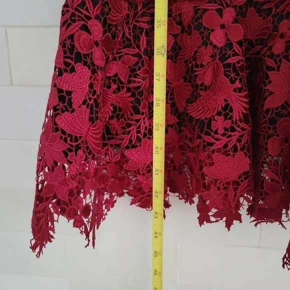 Alice + Olivia Katia Ruffled Lace Sheath Dress Sleeveless Red Black Form-Fitting - Picture 6 of 8